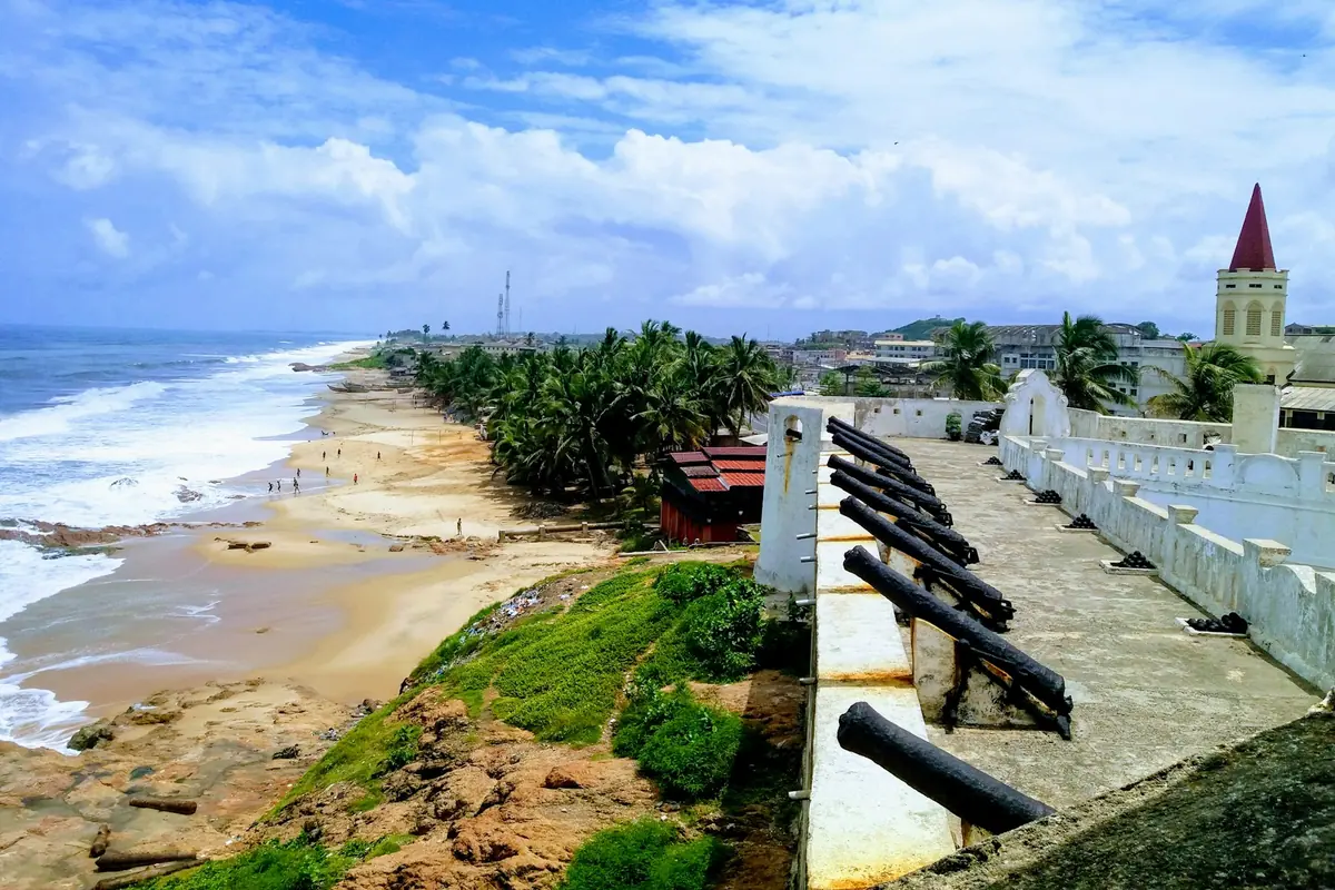 Cannons at Cape Coast Castle overlooking the beach