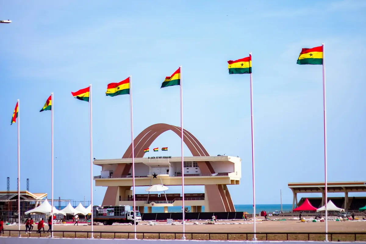 Ghana flags flying at Independence Square in Accra