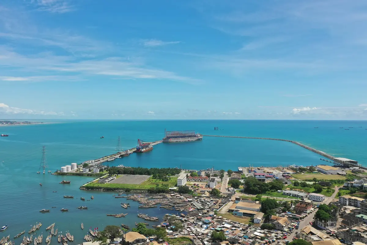 Aerial view of the harbour at Sekondi-Takoradi